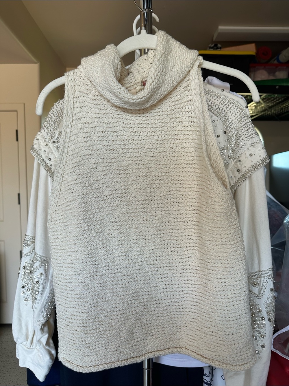 Anthropologie Cream Sleeveless Cowl Neck Sweater